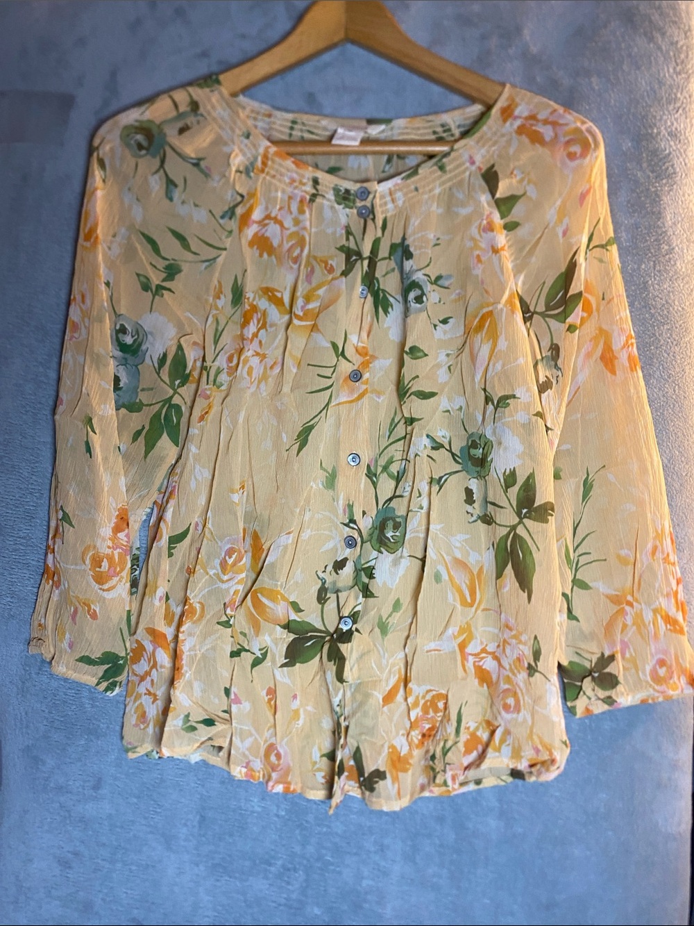 Sundance Yellow Floral Medium peasant 100% Silk Blouse whimsy fairy ethereal
